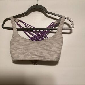 Lululemon size 6 free to be bra Gray with Purple Straps